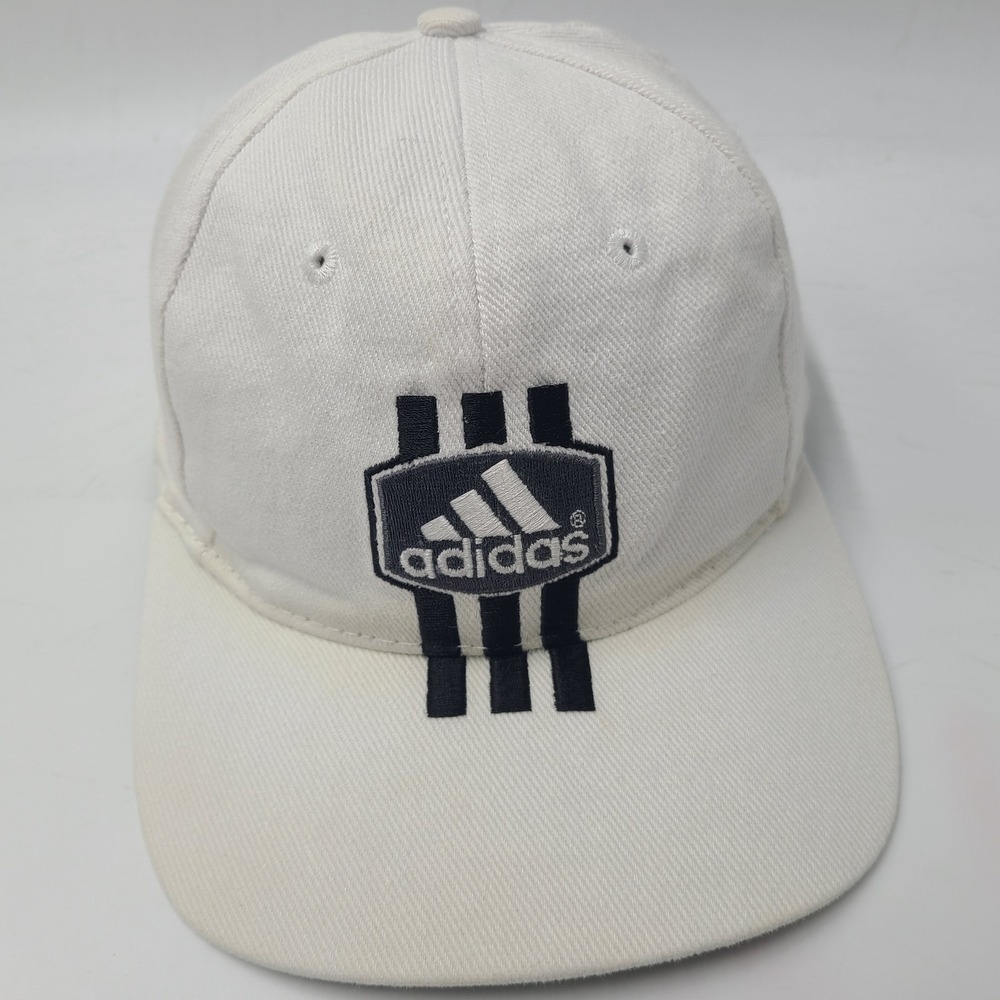 Vintage Adidas Hat Strapback White Black 3 Stripe Logo Casual Sports Cotton Men